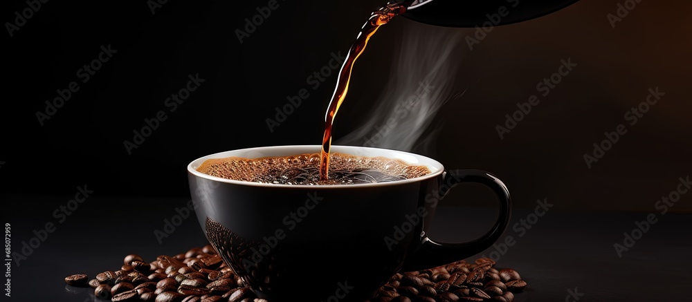 Poster Isolated black coffee cup with clipping path small espresso cup with copy space dark mug mockup on white background side view copy space image
