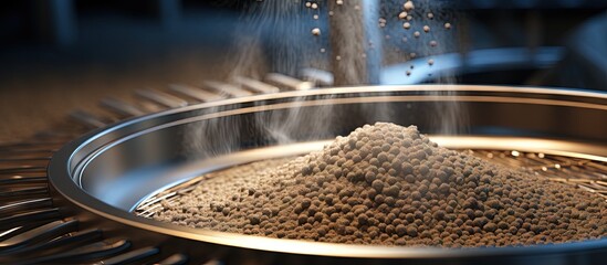 Image of a tailored sieve separating debris from minerals in factory processing copy space image