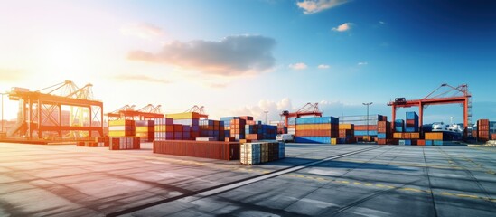 Import and export business yard for industrial containers copy space image