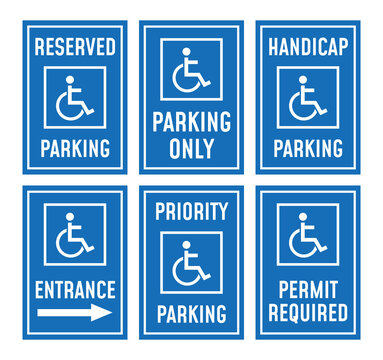 disabled parking signs with handicapped symbol, parking places reserved for disabled person