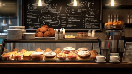 breakfast cafe coffee drink coffee pastry display illustration restaurant morning, menu design, business counter breakfast cafe coffee drink coffee pastry display