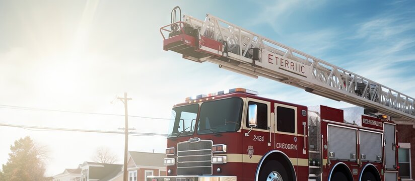 Georgetown Massachusetts firetruck with visible name on ladder copy space image