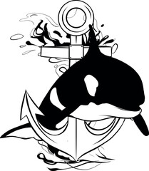 outline Cartoon killer whale. Vector illustration design