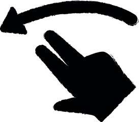 Obraz premium Hand, fingers, gesture, swipe, rotate, left vector icon in grunge style