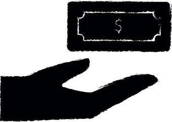 Obraz premium Hand, fingers, gesture, keep, money vector icon in grunge style