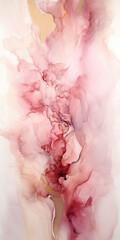 Abstract Pink and Gold Ink Painting on a White Background