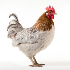 Fototapeta premium Beautiful full body view chicken on white background, isolated, professional animal photo