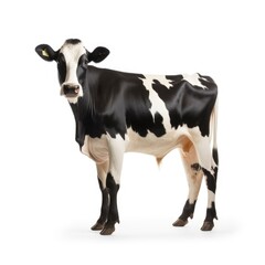 Beautiful full body view dairy cow with udder on white background, isolated, professional animal photo