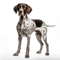 Beautiful full body view hunting dog on white background, isolated, professional animal photo