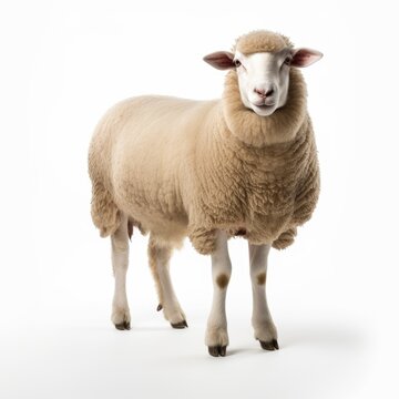Beautiful full body view sheep on white background, isolated, professional animal photo