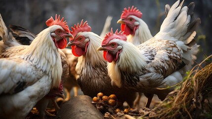 Chickens eating worms, feeding protein for chicken, concept of Eco-friendly or Eco organic chicken farm