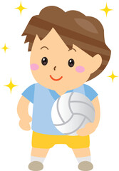 笑顔でバレーボールをする元気な人のイラスト