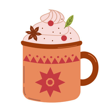 Vector picture cute mug with hot cocoa or coffee 2