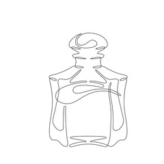 Bottle of perfume. Perfumery.  Case of eau de toilette water. One continuous line drawing. Linear....