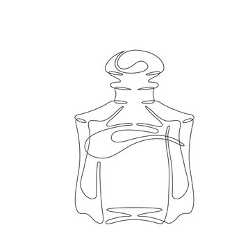 recommend clip art: Bottle of perfume. Perfumery.  Case of eau de toilette water. One continuous line drawing. Linear. Hand drawn, white background. One line.