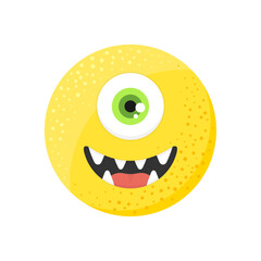 Cute round monster with one eye and toothy smile. Vector flat illustration. Character design.