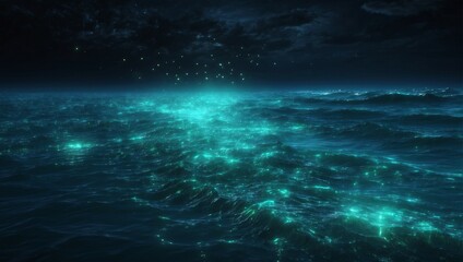Fototapeta na wymiar nighttime magic: a glowing blue sea 