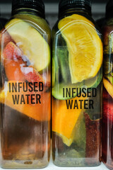 Infused water in the fridge in the supermarket