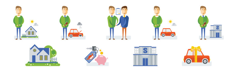 Different Insurance Case as Security and Protection Vector Icon Set