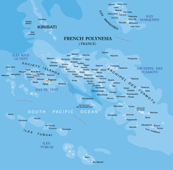 French Polynesia highly detailed physical map - obrazy, fototapety, plakaty