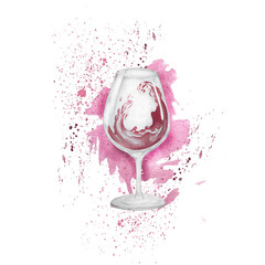 Red wine glass with bright splash. watercolor illustration. Hand drawn element. C glass with cabernet, merlot, chianti wine on white background. - obrazy, fototapety, plakaty