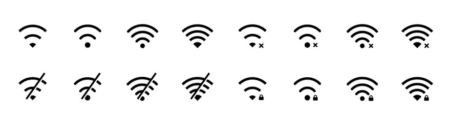 Wifi icon set. Internet status icon. Network symbol. Wifi sign. Vector illustration.