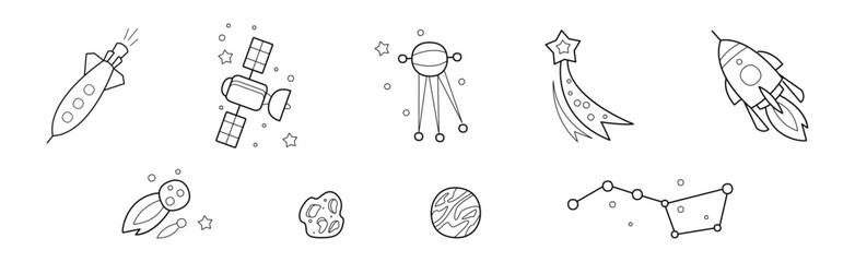 Outer Space and Universe Icon in Outline Style Vector Set