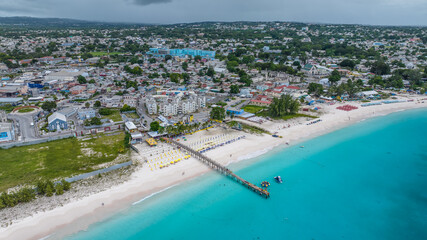 Aerial landscape view of Bay Area of Carlisle Bay at Bridgetown, Capital of Barbados around...