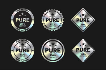 Pure natural product packaging icon, stamp, badge, round, seal vector