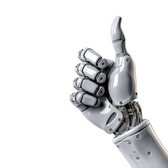 Robot hand giving thumbs up on transparent background