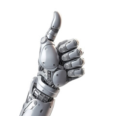 Robot hand giving thumbs up on transparent background