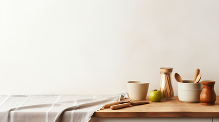 Fototapeta na wymiar Wooden utensils and tablecloth