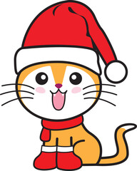 An illustration featuring a Christmas Cat adorned with Santa's hat, ideal for crafting a myriad of delightful content such as presentations, graphics, video editing, and more.