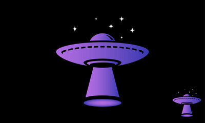 Colorful UFO Simple Alien Ship Logo Design Template With Dark Night.