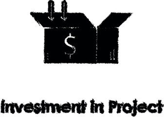 box, arrow, dollar vector icon in grunge style