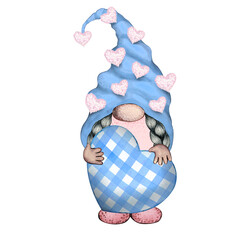 Valentines Gnome. St. Valentine's Gnome. Blue Gnome. Watercolor Gnome