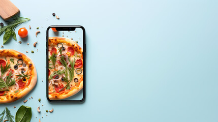 pizza with mobile phone 