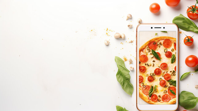 pizza with mobile phone 