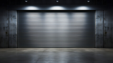 Roller doors or roller shutters are used for factories, warehouses, or hangars, - obrazy, fototapety, plakaty