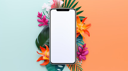 floral mockup with mobile phone  - obrazy, fototapety, plakaty