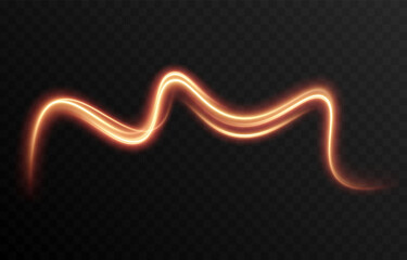 Vector golden glowing lines png. Magic lines of light. Speedy twisted lines. Light trail, glowing waves. Movement of energy flow. Light effect. PNG.