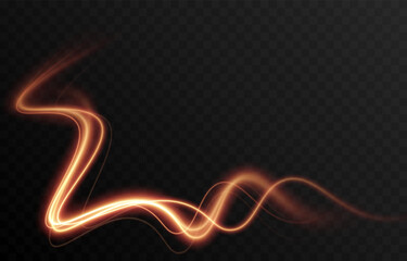 Vector golden glowing lines png. Magic lines of light. Speedy twisted lines. Light trail, glowing waves. Movement of energy flow. Light effect. PNG.
