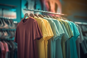 Obraz premium Hanging vibrant colors t-shirts. Summer colorful clothing cotton collection. Generate ai