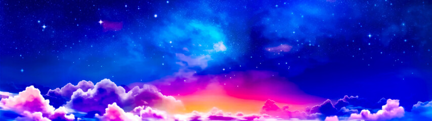 Colorful sky with clouds and stars in the night sky with stars and clouds in the night sky.