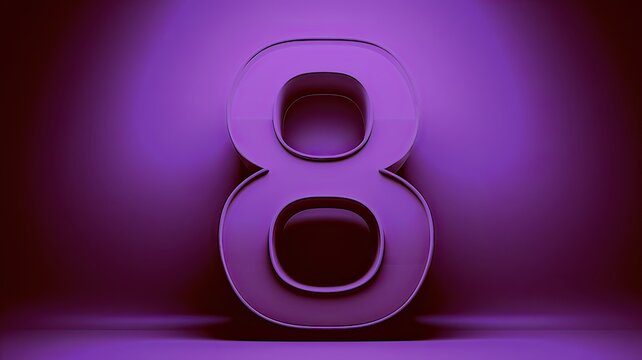 8, ocho, número escrito con el 8 morado lila relieve centrado, 3D sobre fondo morado lila satinado, visto de frente, ajustar colores, legitimidad, cartel causa mujer
