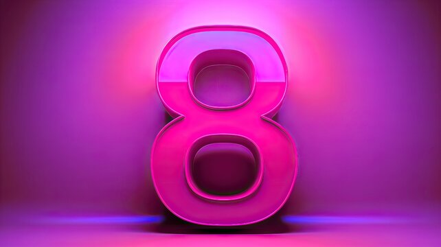 8, ocho, número escrito con el 8 rosa fucsia neón relieve centrado, 3D sobre fondo rosa fucsia satinado, visto de frente, ajustar colores, promoción, cartel oferta