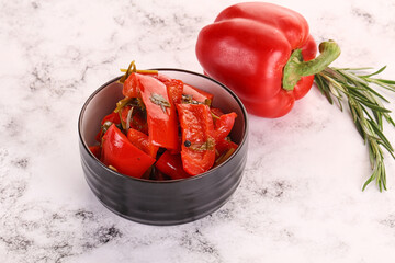 Pickled red bell pepper in the bowl