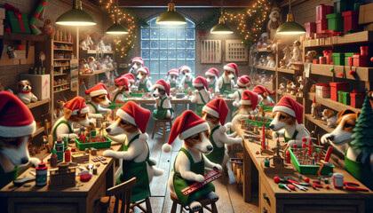  Joyful Jack Russells: Festive Helpers in Santa's Workshop