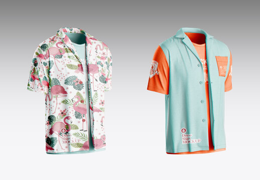 Opened Hawaiian Short Sleeve Shirt Mockup