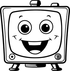 Tv cartoon stock, coloring page black and white